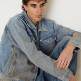 OBEY BASE TRUCKER JACKET HEAVY VINTAGE LIGHT INDIGO
