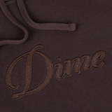 DIME MIDWEIGHT FLEECE CURSIVE LOGO HOODIE DARK BROWN