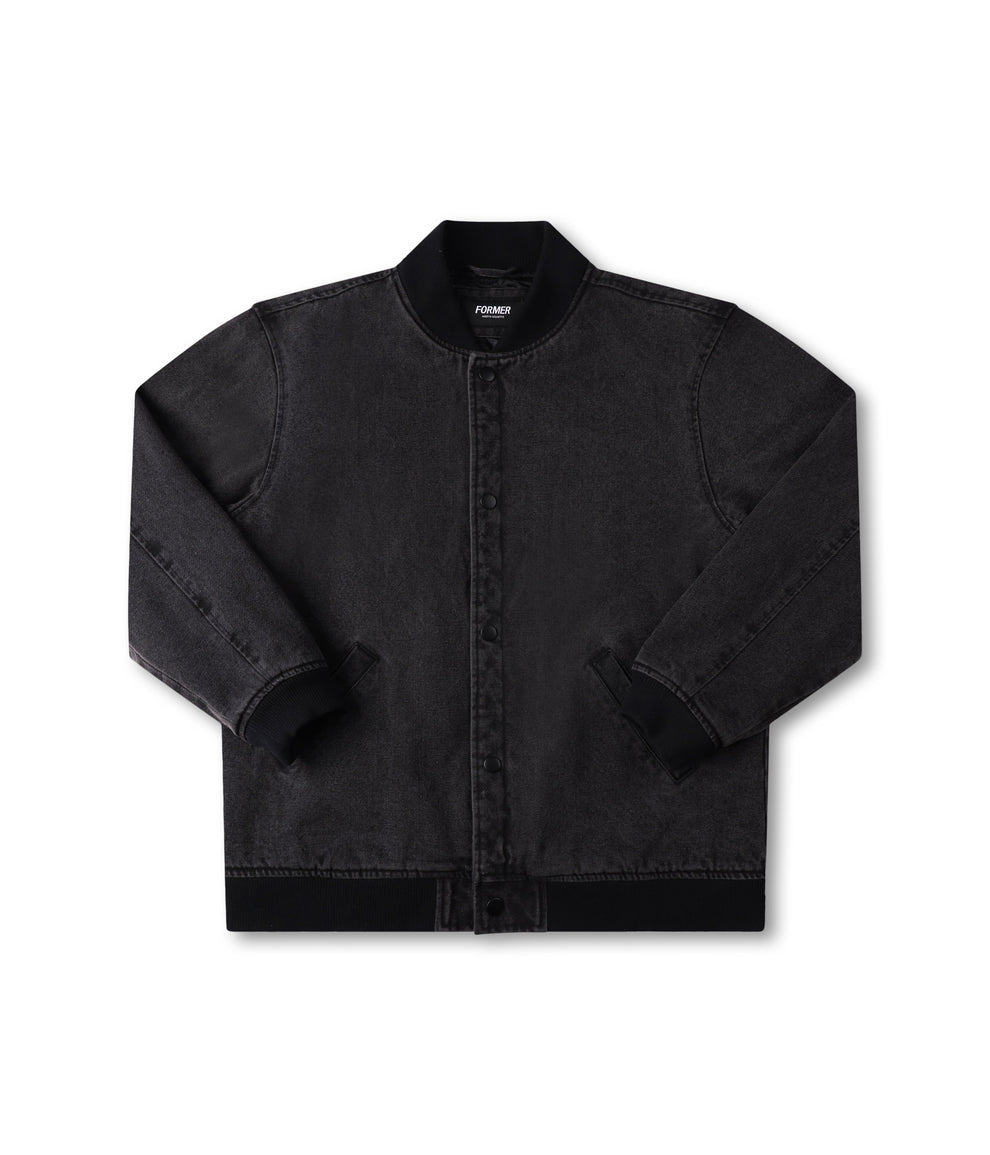 FORMER AG VARSITY JACKET BLACK DENIM