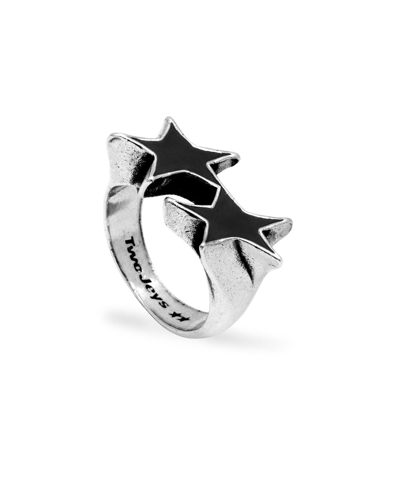 Two Jeys Icon Black Enameled single Ring Silver